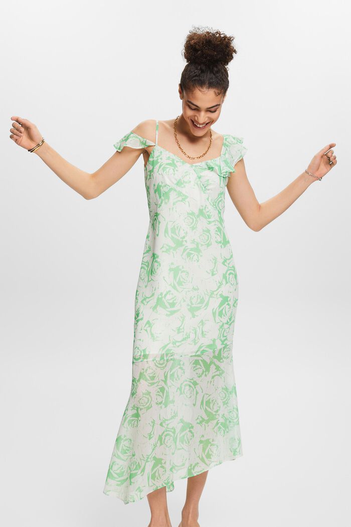 Off-The-Shoulder Printed Chiffon Maxi Dress, CITRUS GREEN, detail image number 0