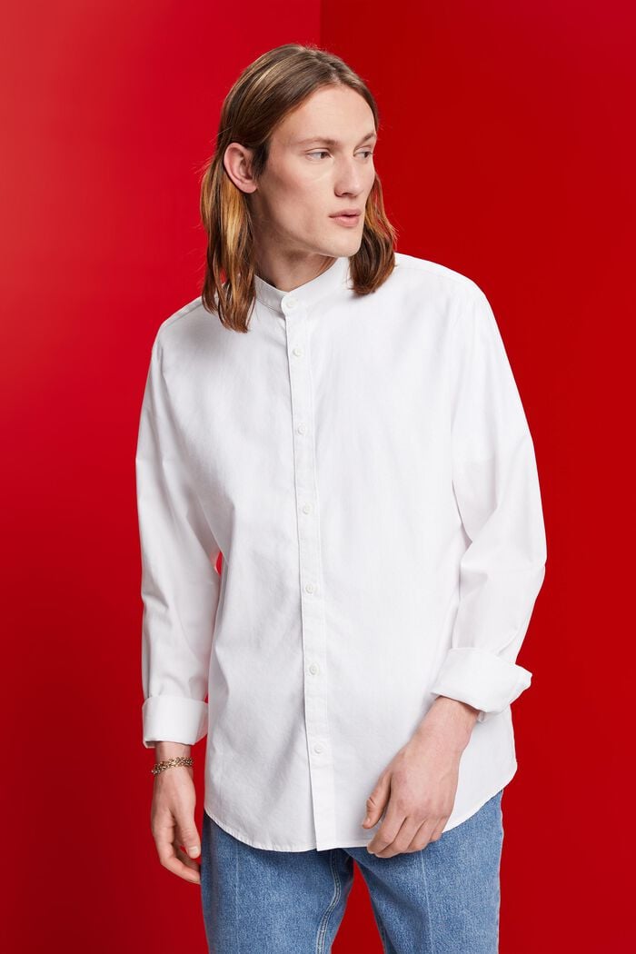 Slim fit shirt with band collar, WHITE, detail image number 0