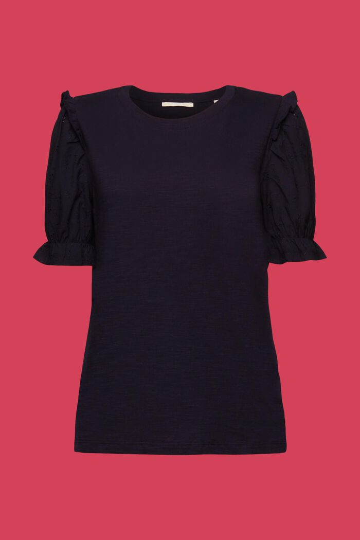 Eyelet Embroidered Puff Sleeve T-Shirt, NAVY, detail image number 6