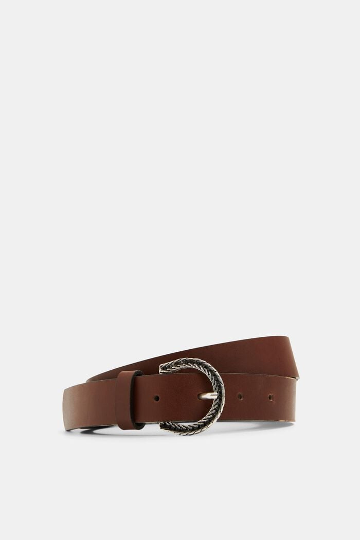 Leather belt with a metal buckle