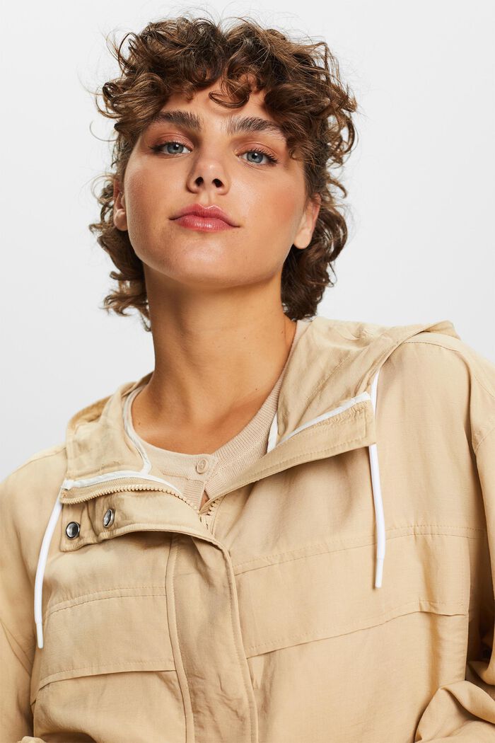 ESPRIT - Transitional jacket with a hood, linen blend at our online shop