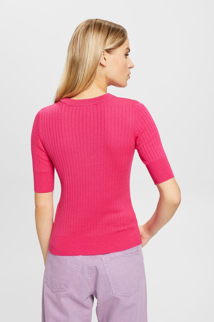 Short-sleeved ribbed sweater, PINK FUCHSIA, detail image number 3
