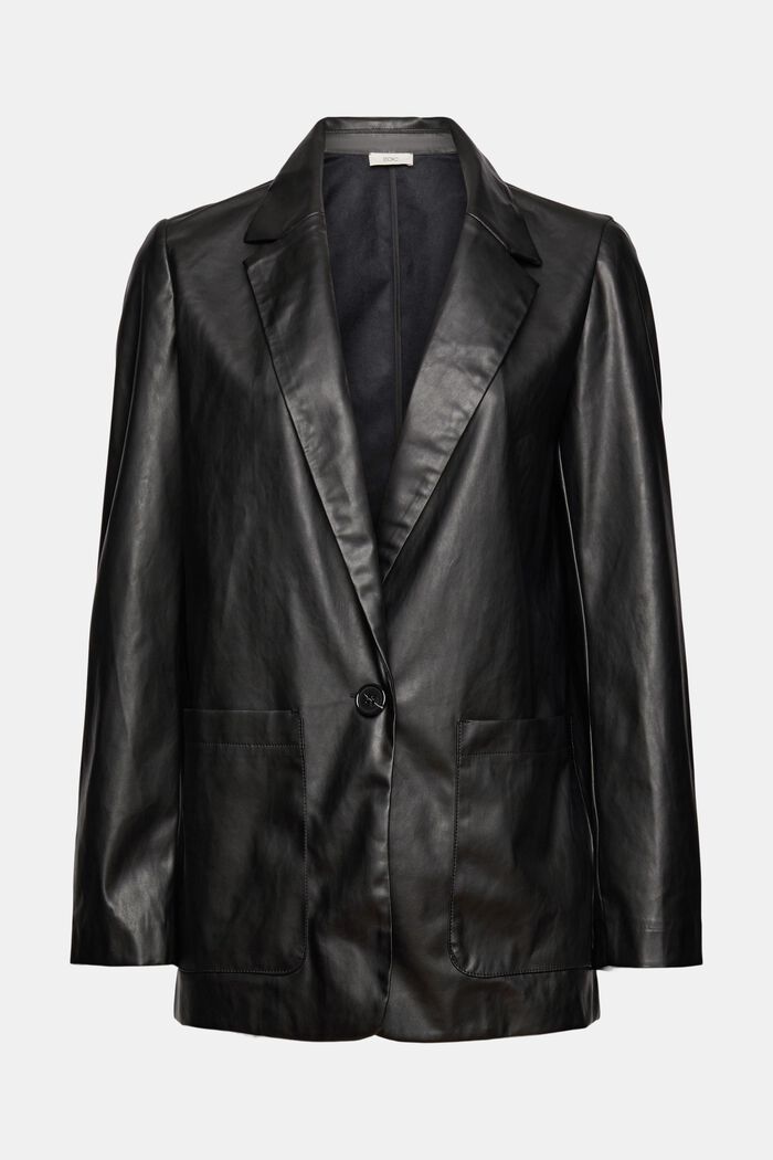 Unlined faux leather blazer, BLACK, detail image number 7