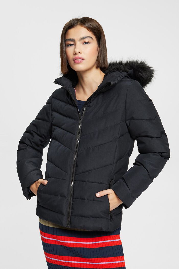 Quilted jacket with faux fur hood