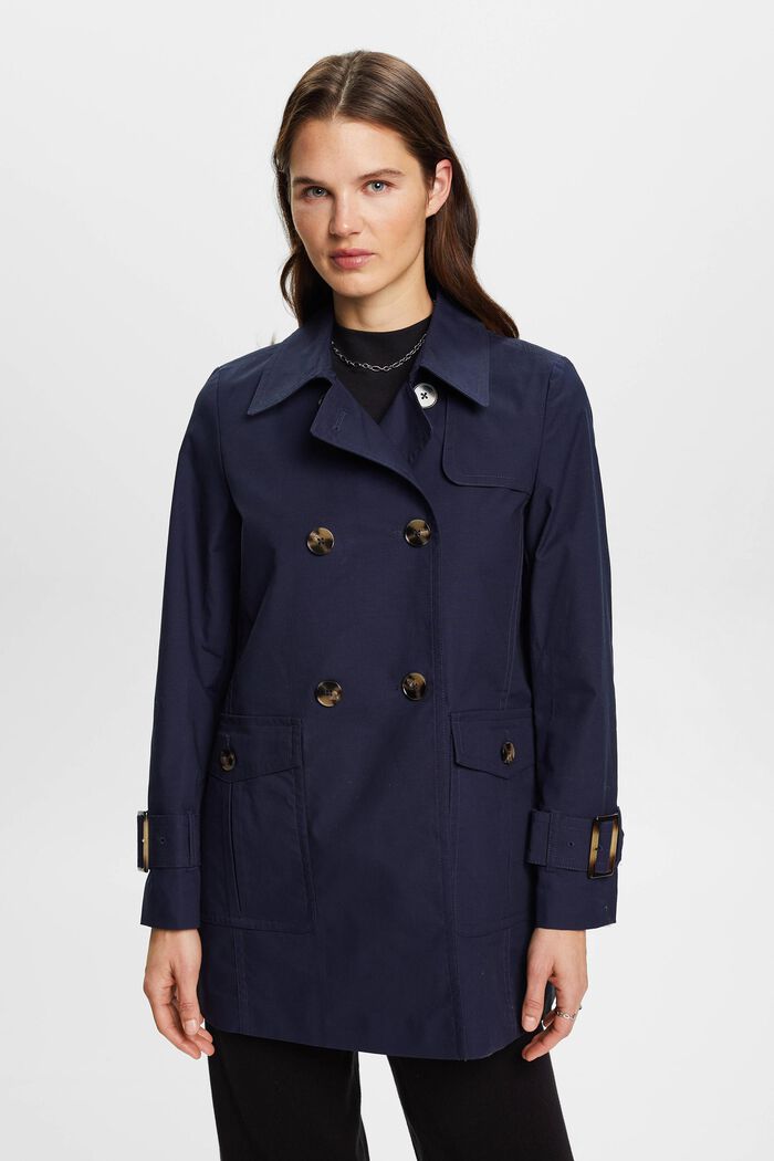 Short double-breasted trench coat, NAVY, detail image number 0