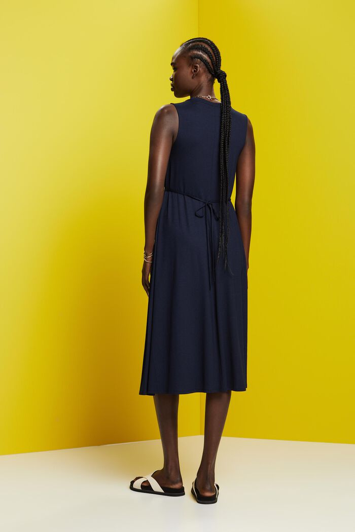 Jersey midi dress with fixed waist bands, NAVY, detail image number 3