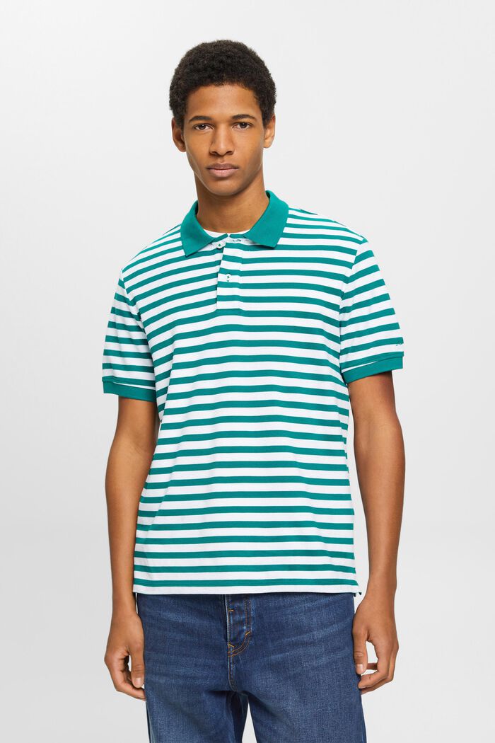 Striped slim fit polo shirt, EMERALD GREEN, detail image number 0