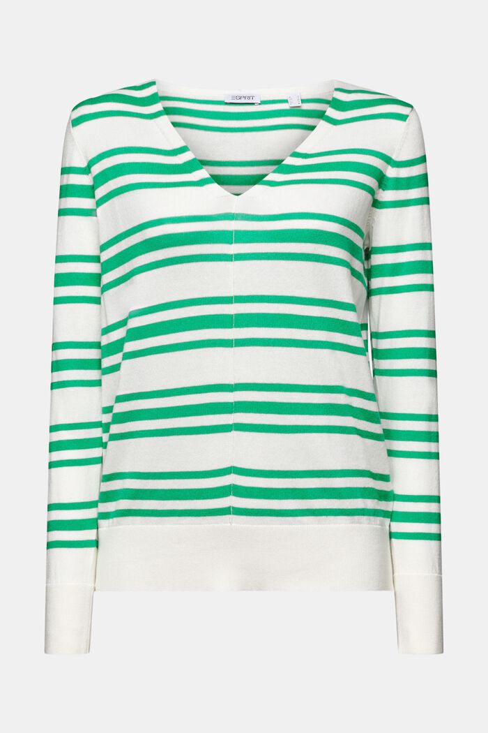 Striped Cotton V-Neck Sweater, GREEN, detail image number 6