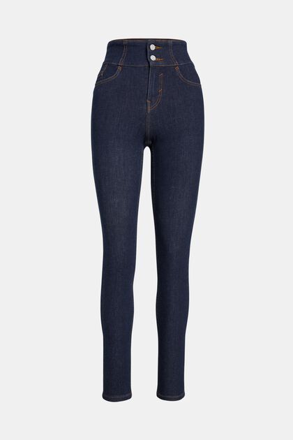Body Contour: High Rise Skinny Jeans, BLUE DARK WASHED, overview