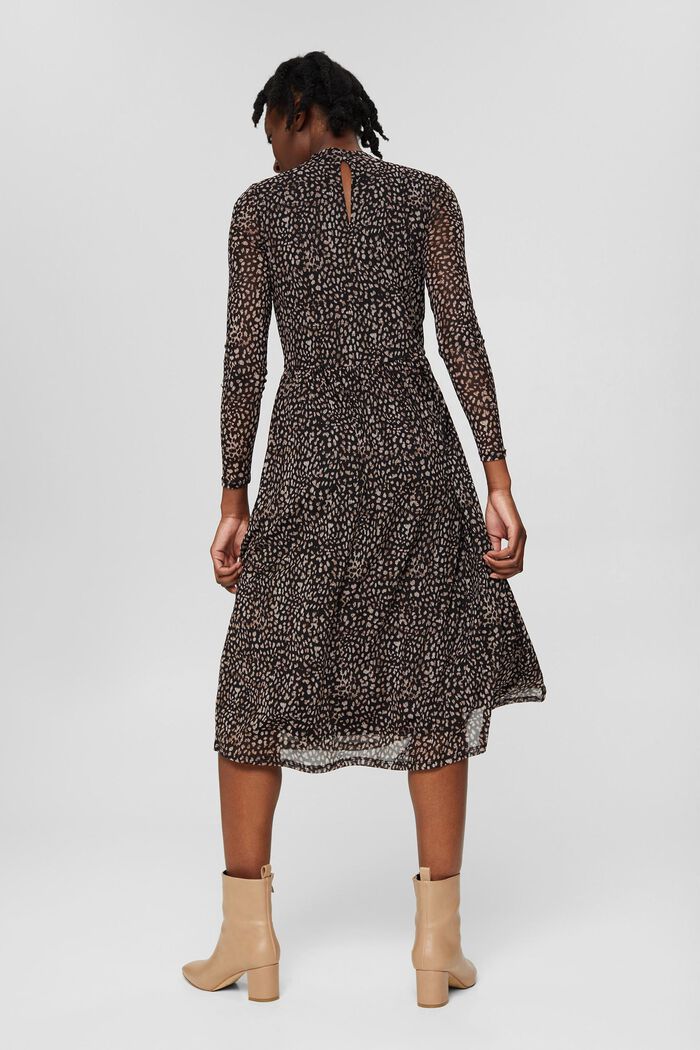 Printed midi-length mesh dress, BLACK, detail image number 2