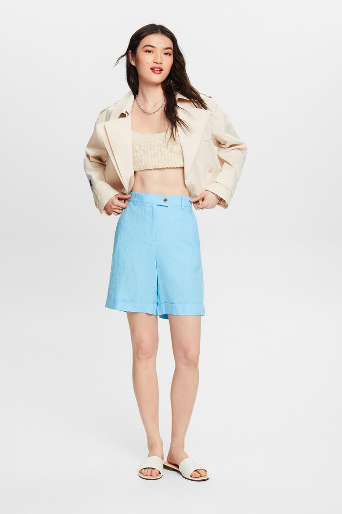 Linen Cuffed Shorts, LIGHT TURQUOISE, detail image number 5