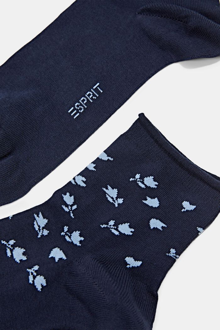 2-pack of short socks with floral pattern, MARINE, detail image number 1