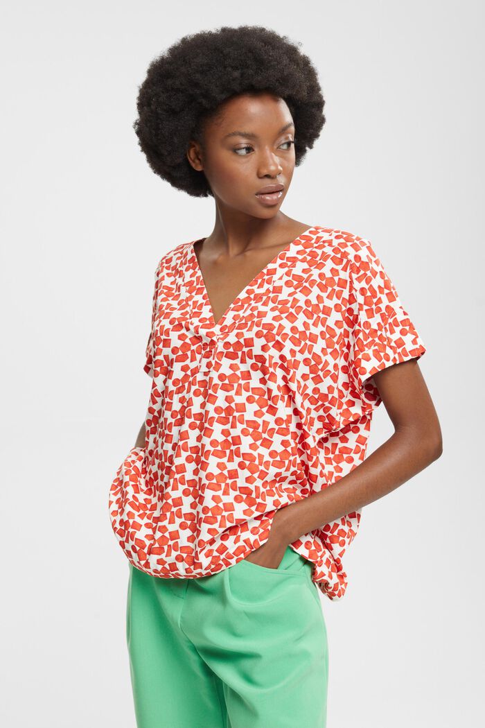 Patterned blouse, LENZING™ ECOVERO™, ORANGE RED, detail image number 1