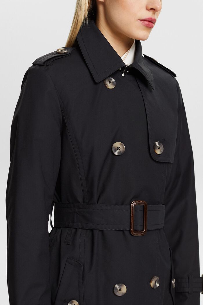 Belted Double-Breasted Trench Coat, BLACK, detail image number 3