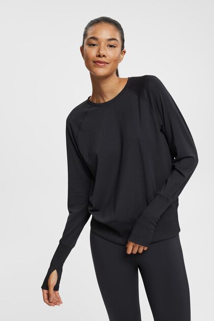 Long sleeve top with thumb holes, BLACK, overview