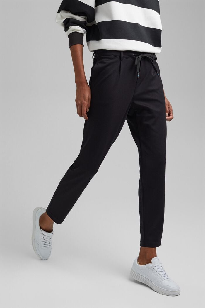 Stretch trousers with an elasticated waistband, BLACK, overview