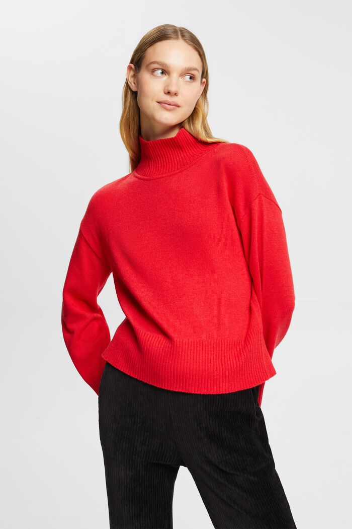 Wool blend mock neck jumper, LENZING™ ECOVERO™