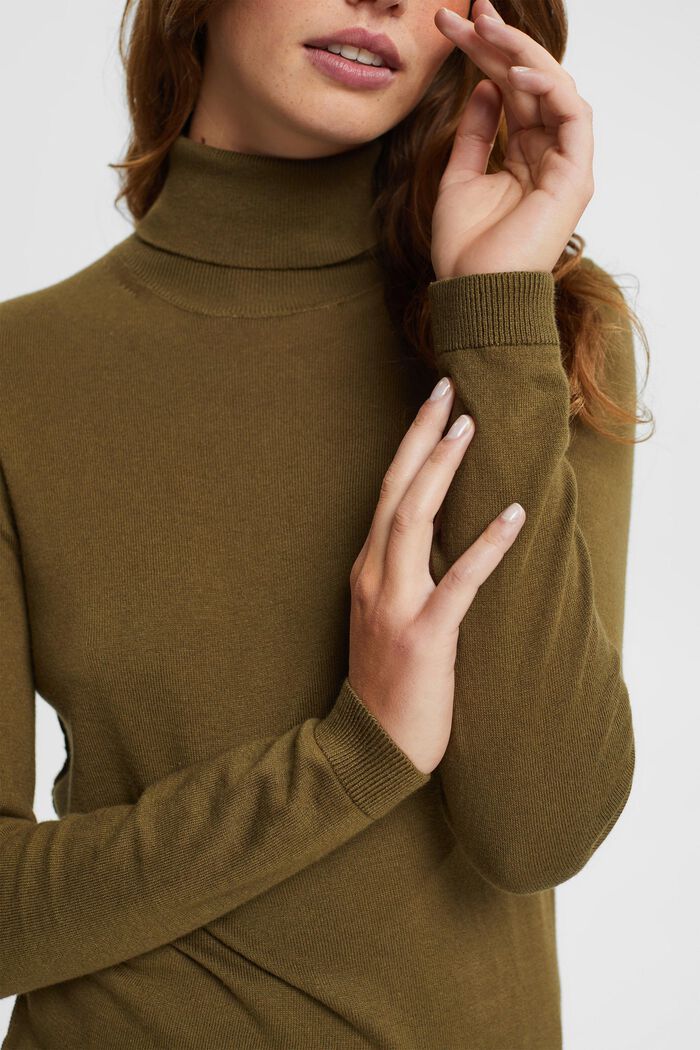 Roll neck sweater, KHAKI GREEN, detail image number 2