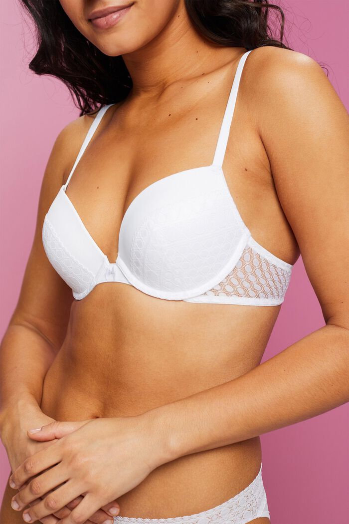 Recycled: push-up bra with lace trim, WHITE, detail image number 1