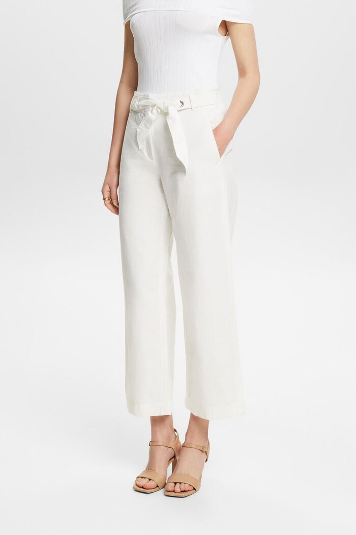 Cotton-Linen Cropped Culotte, OFF WHITE, detail image number 0
