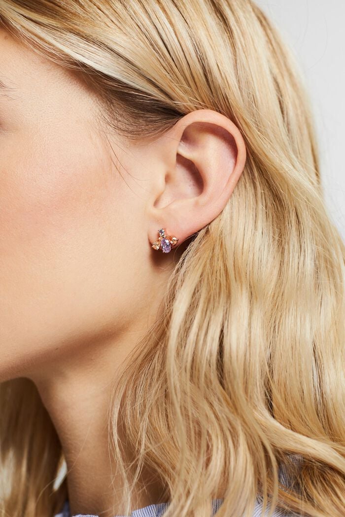 Stud earrings with zirconia, sterling silver