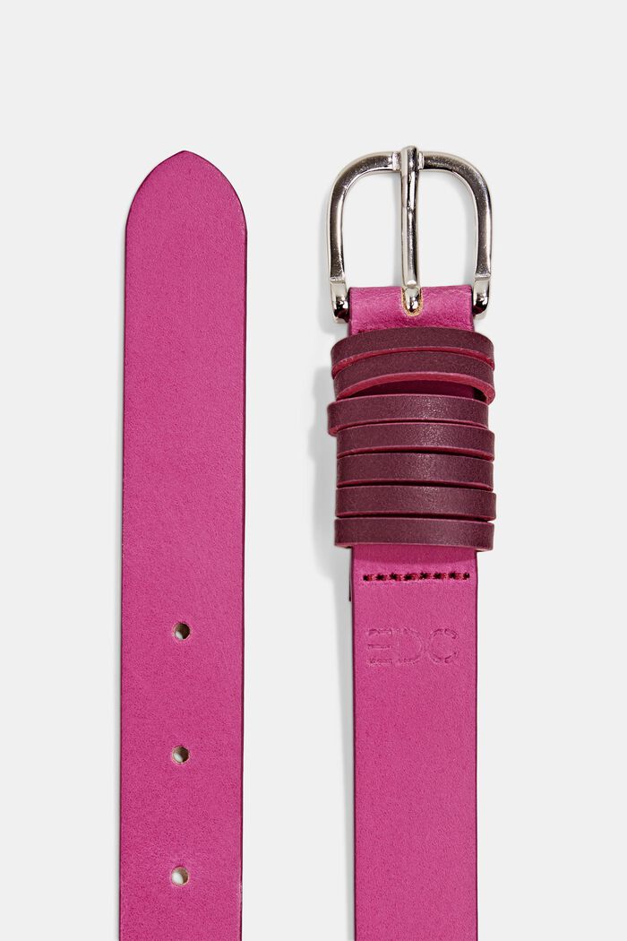Leather belt with contrasting colour loops, PINK FUCHSIA, detail image number 1