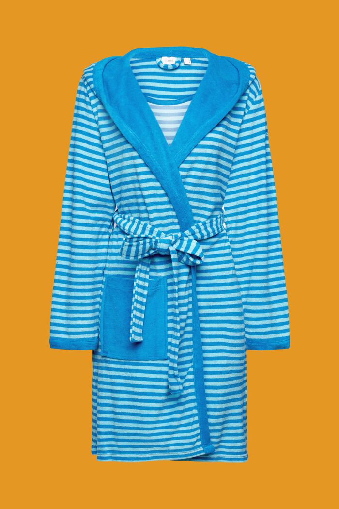 Striped terry cloth bathrobe with hood, TURQUOISE, detail image number 5
