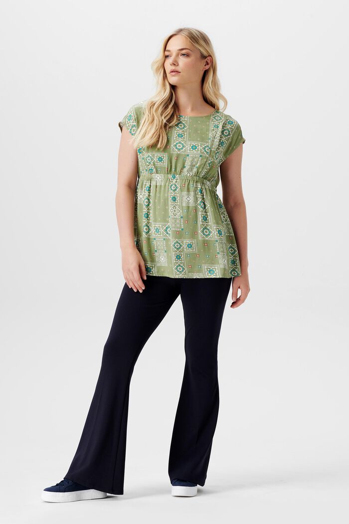 Short-sleeved print blouse with nursing function, REAL OLIVE, detail image number 1