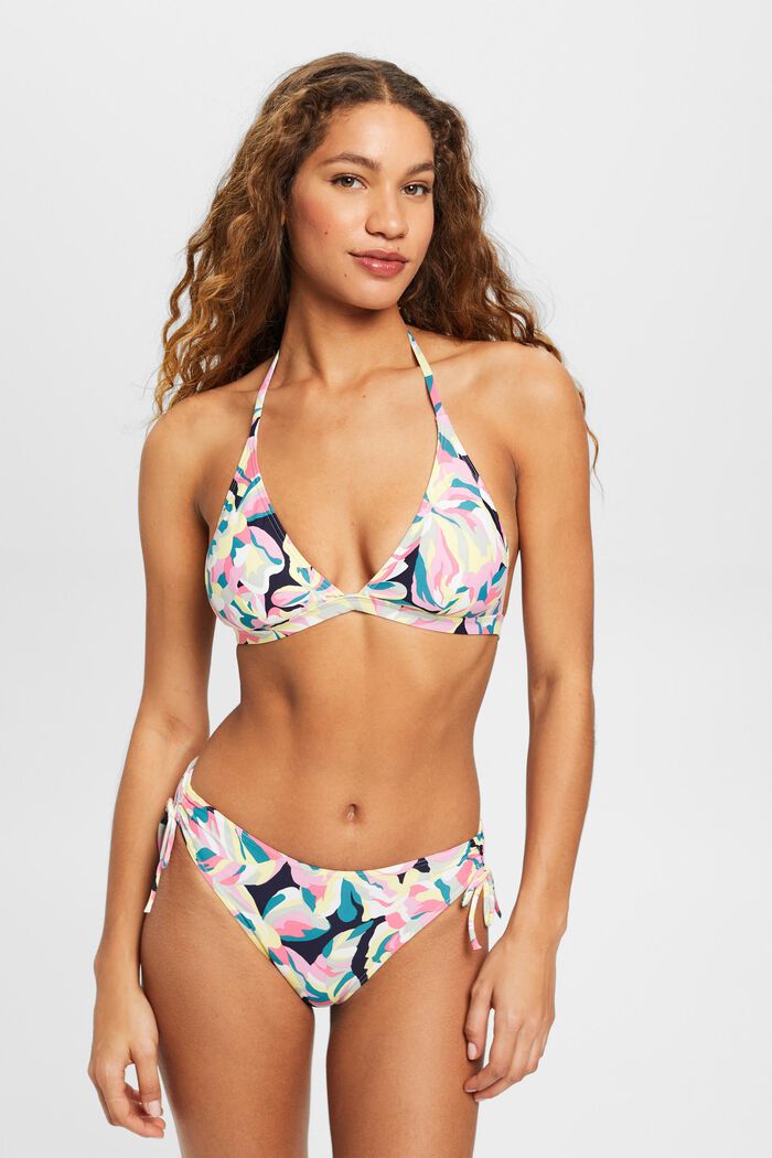 Halterneck bikini top with floral print, NAVY, detail image number 0