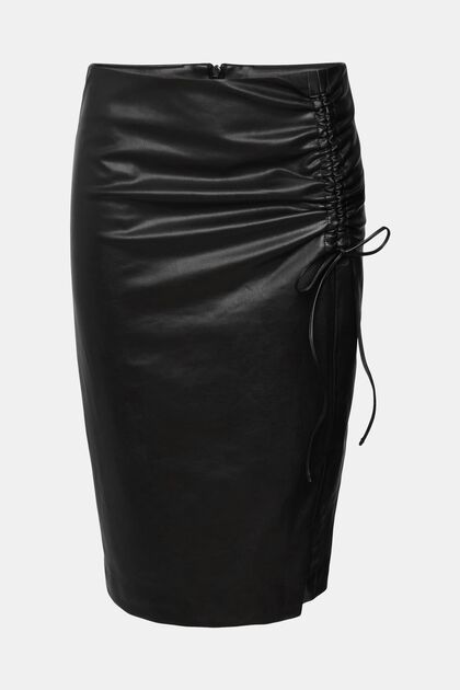 Faux leather pencil skirt with gatherings