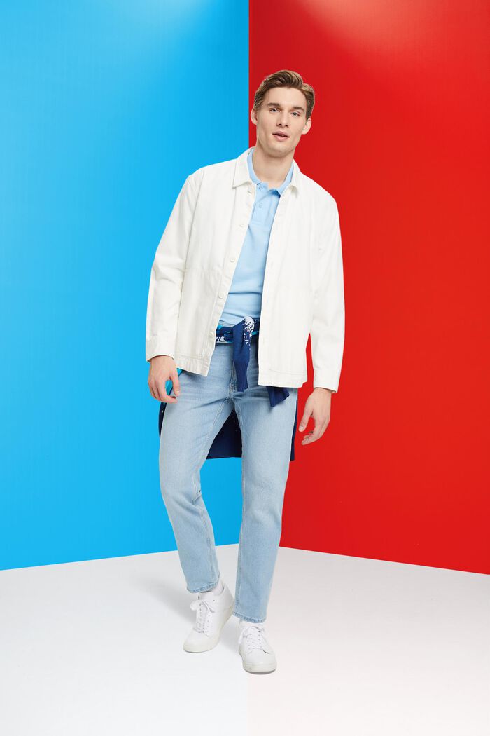 Slim fit cotton pique polo shirt, LIGHT BLUE, detail image number 1