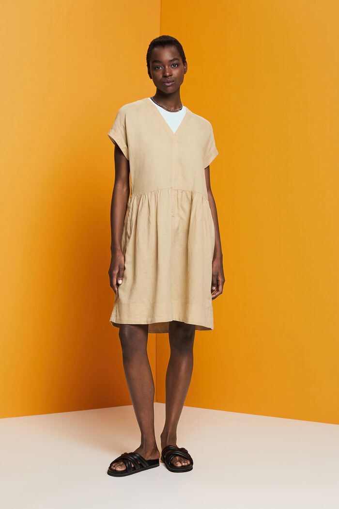 Cotton Linen Shirt Dress, SAND, detail image number 4