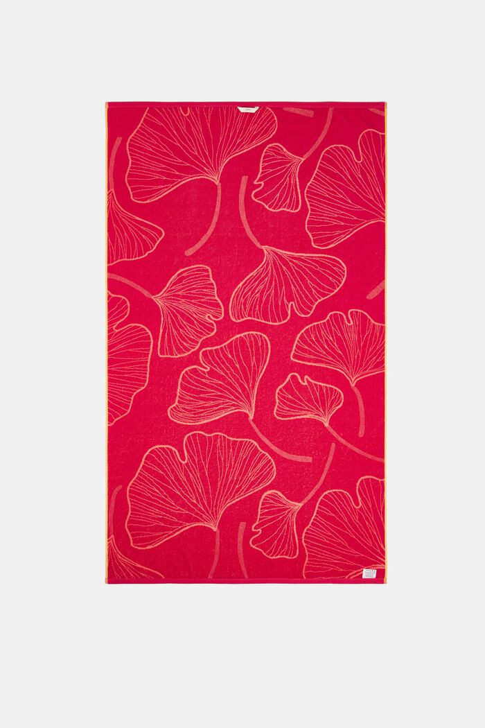 Beach towel with a ginkgo pattern, 100% cotton, CORAL, detail image number 2