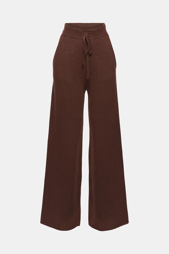 With wool: knitted trousers with a wide leg, RUST BROWN, overview