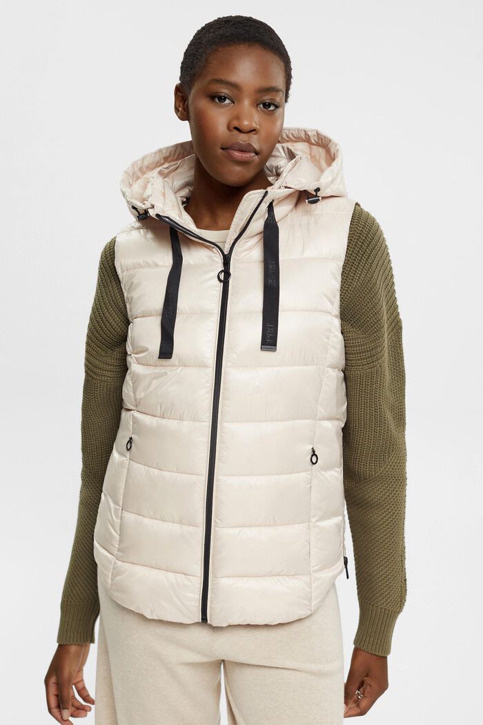 Hooded Quilted Shell Vest, CREAM BEIGE, detail image number 0