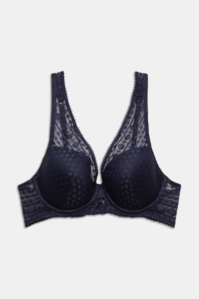 Padded underwire bra with geometric lace, NAVY, detail image number 4