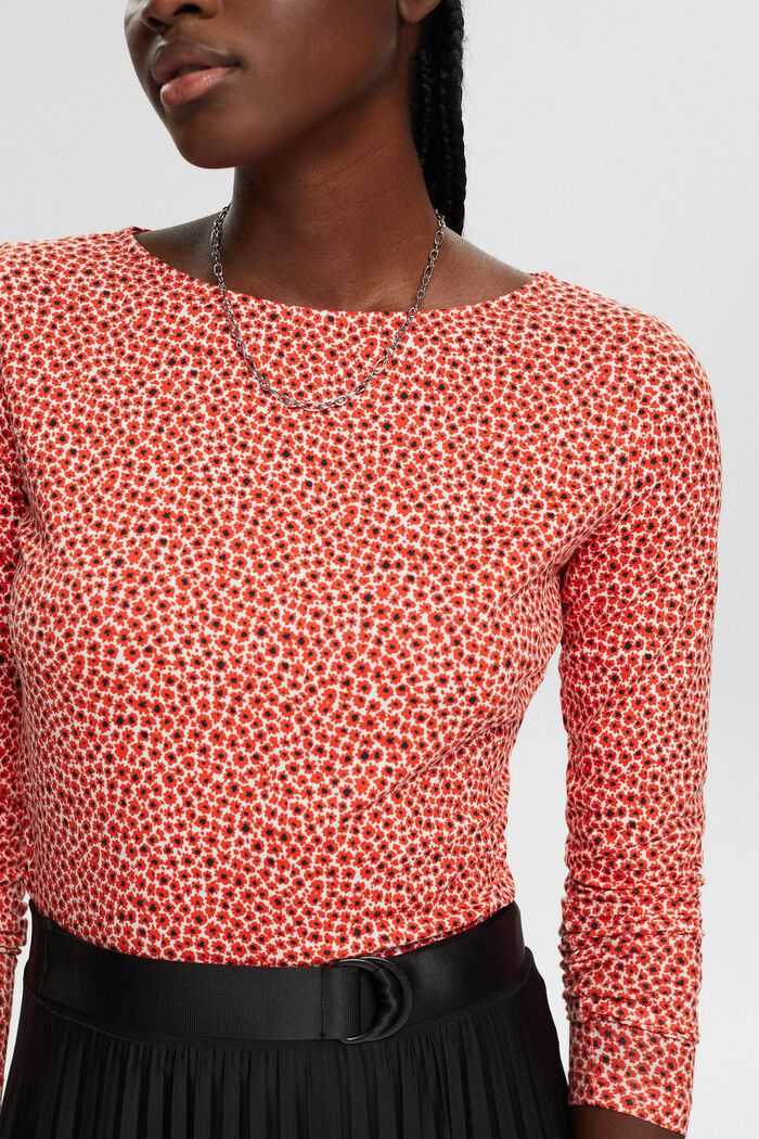 Long-sleeved top with all-over pattern, ORANGE RED, detail image number 2