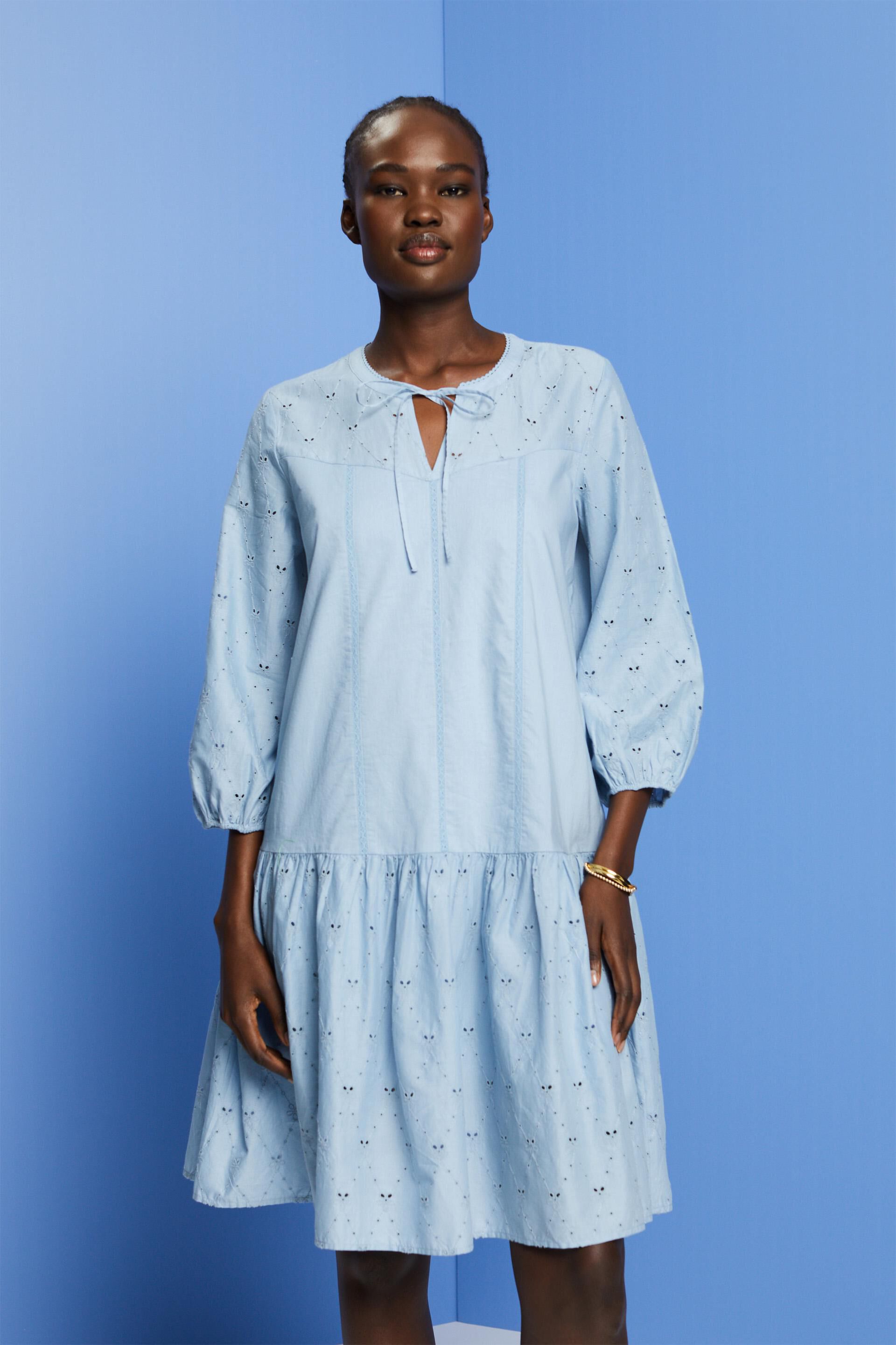 ESPRIT - Embroidered dress, 100% cotton at our online shop
