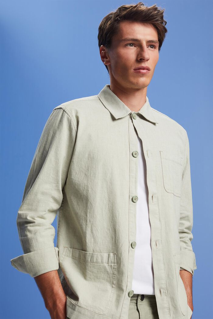 Herringbone shirt, linen blend, LIGHT GREEN, detail image number 4