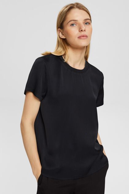 Satin blouse, LENZING™ ECOVERO™, BLACK, overview