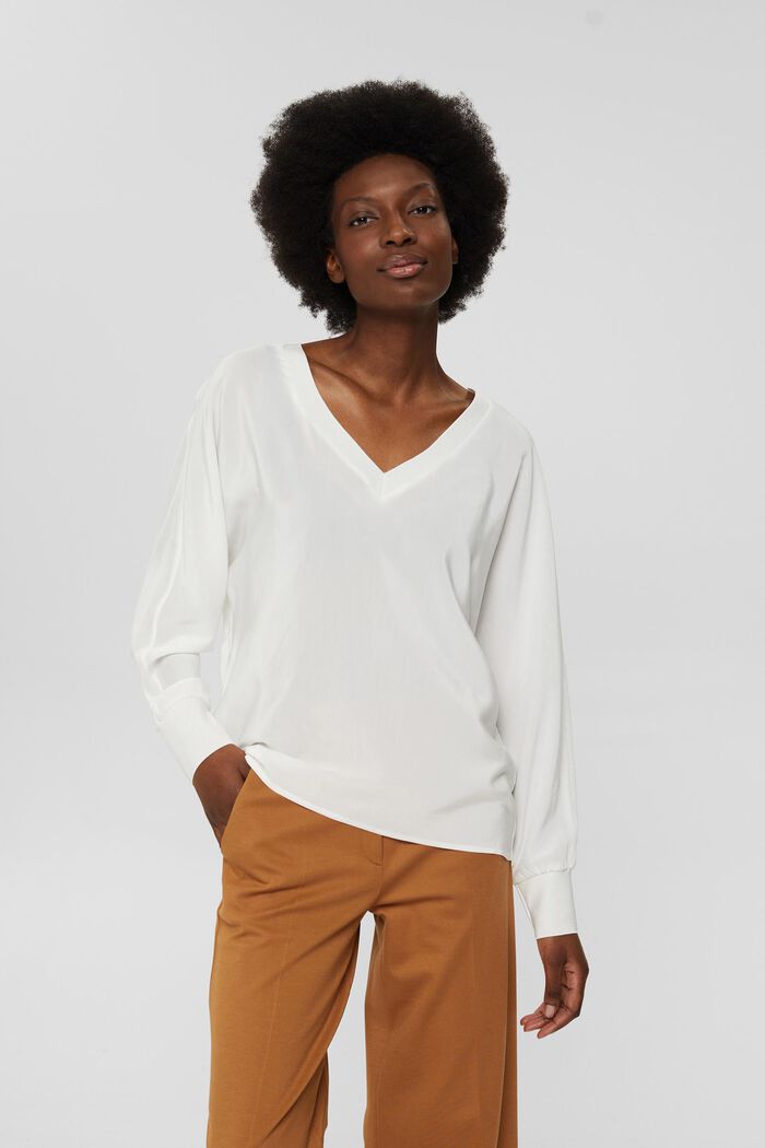 Blouse with LENZING™ ECOVERO™, OFF WHITE, overview