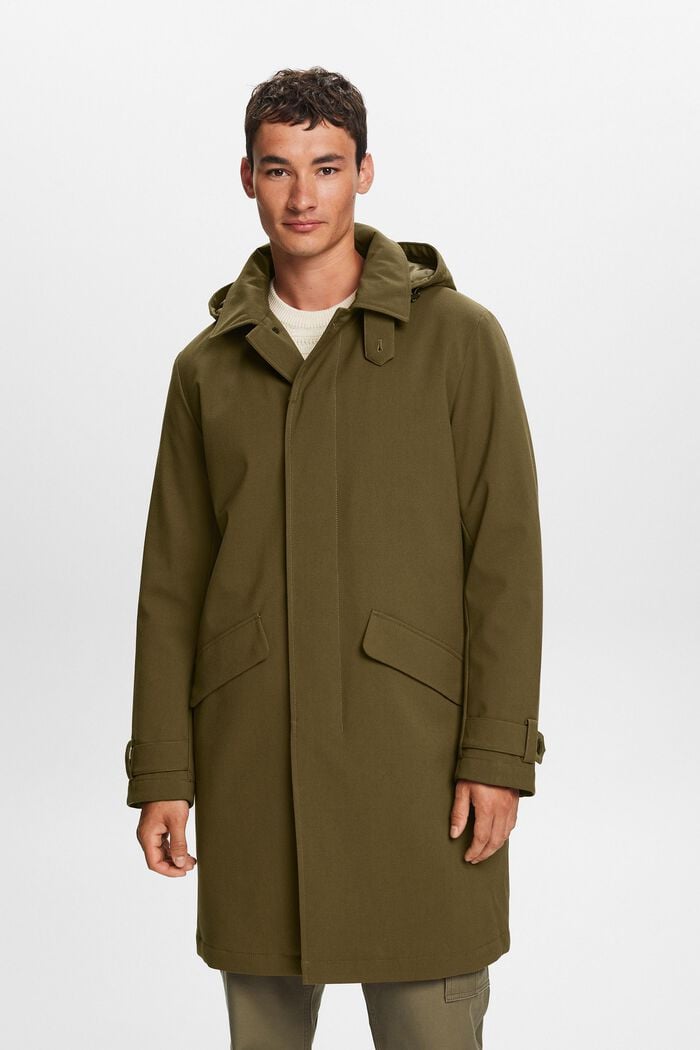 Recycled: padded mac coat with detachable hood, DARK KHAKI, detail image number 1