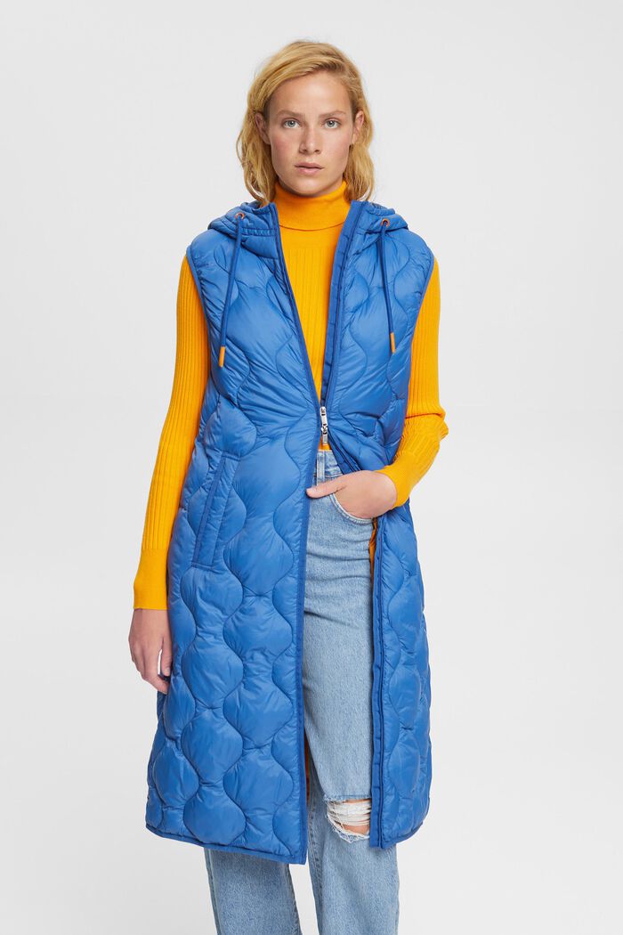 Long quilted body-warmer, BLUE, detail image number 1