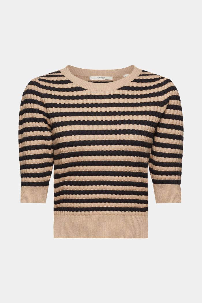 Striped bubble knit sweater with cropped sleeves, TAUPE, detail image number 6
