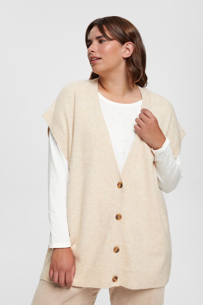 CURVY sleeveless wool blend cardigan