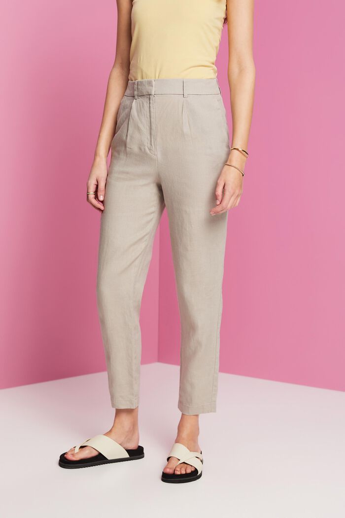 Cropped linen trousers, LIGHT TAUPE, detail image number 0
