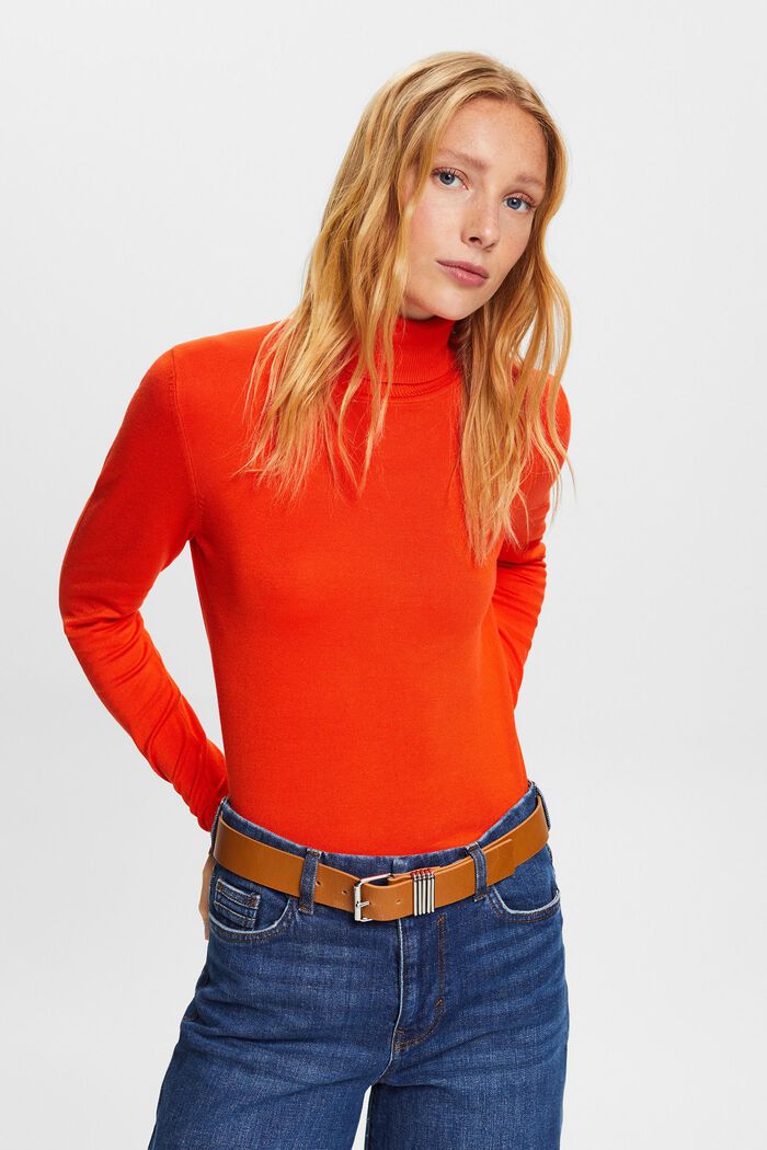 Long-Sleeve Turtleneck Sweater, BRIGHT ORANGE, detail image number 1