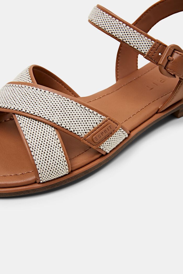 Faux leather/textile cross strap sandals, CARAMEL, detail image number 3