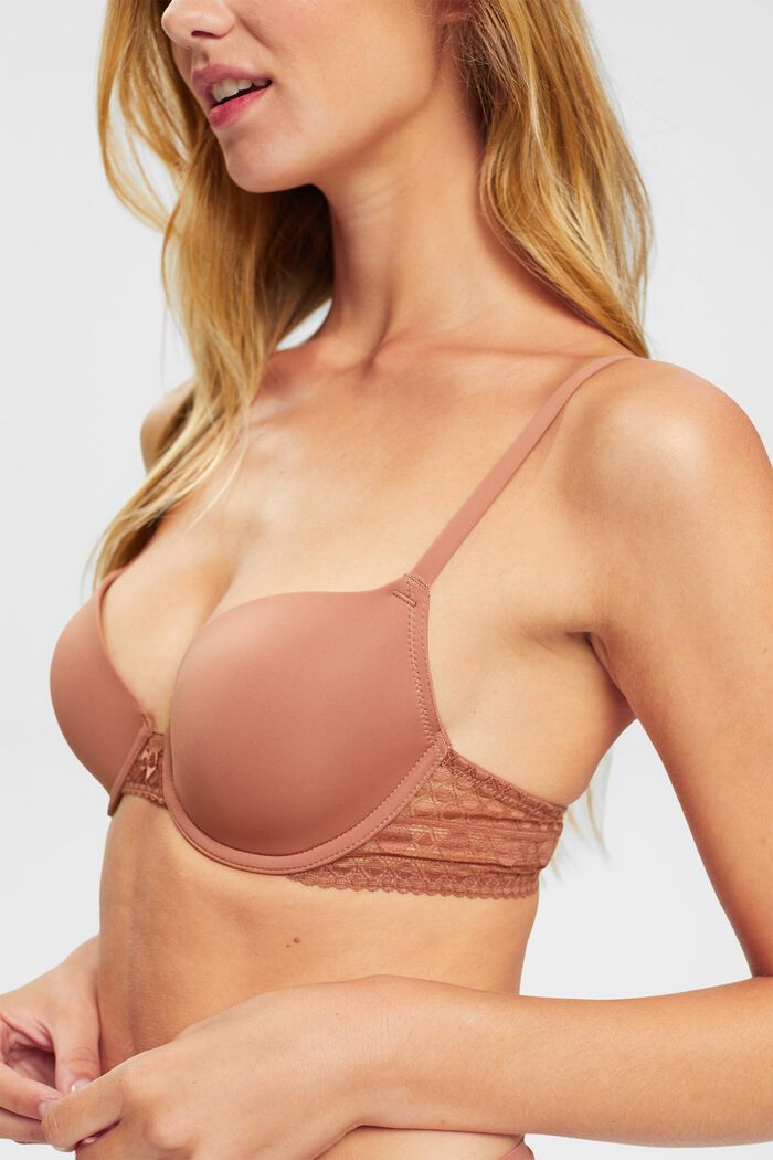 Padded underwire bra with geometric lace, CINNAMON, detail image number 3
