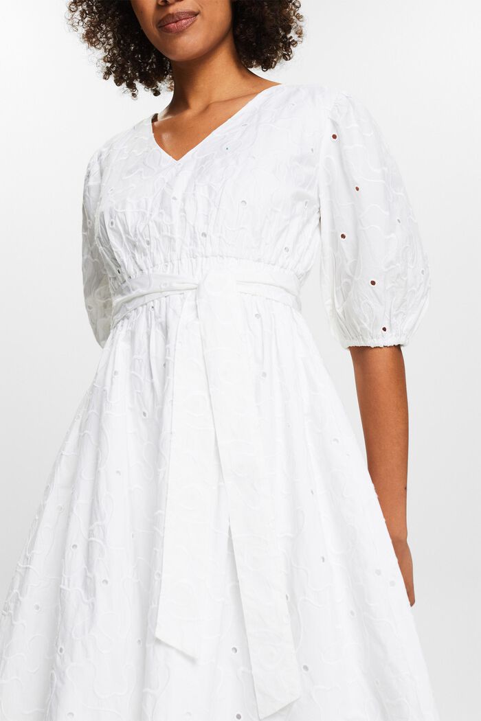 Belted Puff Sleeve Midi Dress, WHITE, detail image number 3
